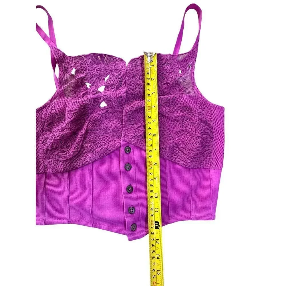 Free People Have My Heart Tank Top XS Raspberry Sorbet Lace Crop Babydoll Cami